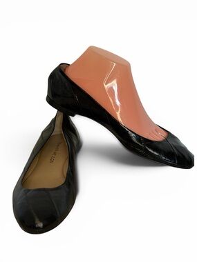 Tamara Mellon Black Leather Ballet Flats Ruched Toe Slip On Minimalist Women 39